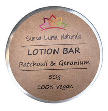 Load image into Gallery viewer, Patchouli and Geranium Lotion Bar
